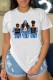 White Casual Print Basic O Neck T-Shirts