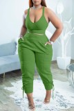 Pink Sexy Casual Solid Backless V Neck Sleeveless Two Pieces