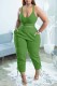 Green Sexy Casual Solid Backless V Neck Sleeveless Two Pieces