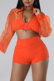 White Sexy Solid Patchwork Zipper Long Sleeve Two Pieces