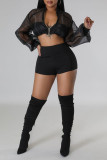 White Sexy Solid Patchwork Zipper Long Sleeve Two Pieces