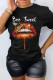 Black Casual Lips Printed Basic O Neck T-Shirts
