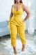 Yellow Sexy Casual Solid Backless V Neck Sleeveless Two Pieces