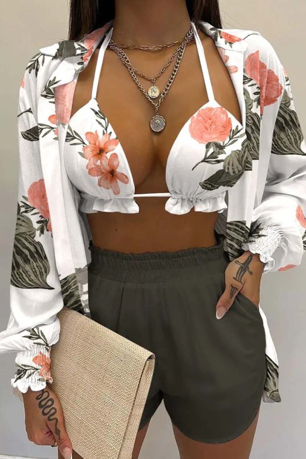 White Black Sexy Casual Print Solid Basic Long Sleeve Three Piece Set