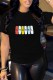 Black Casual Print Letter O Neck T-Shirts