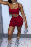 Red Sexy Casual Solid Backless Spaghetti Strap Sleeveless Two Pieces