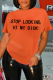 Orange Street Print Letter O Neck T-Shirts