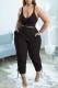 Black Sexy Casual Solid Backless V Neck Sleeveless Two Pieces