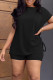 Black Casual Solid Bandage Patchwork O Neck Short Sleeve Two Pieces
