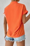 Tangerine Red Casual Print Patchwork V Neck Tops