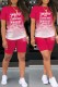 Rose Red Casual Gradual Change Letter Print Basic O Neck Short Sleeve Two Pieces