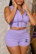 Purple Casual Print Letter Hooded Collar Sleeveless Two Pieces