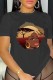 Black Casual Print Basic O Neck T-Shirts