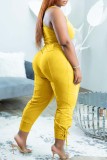 Pink Sexy Casual Solid Backless V Neck Sleeveless Two Pieces