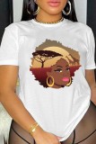 White Casual Print Basic O Neck T-Shirts