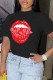 Black Casual Print Basic O Neck T-Shirts