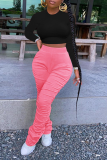 Pink Street Solid Fold Boot Cut High Waist Speaker Solid Color Bottoms