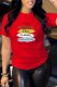 Red Casual Print Letter O Neck T-Shirts