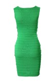 Green Sexy Solid Patchwork V Neck Sleeveless Dress Dresses
