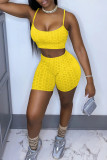Red Sexy Casual Solid Backless Spaghetti Strap Sleeveless Two Pieces