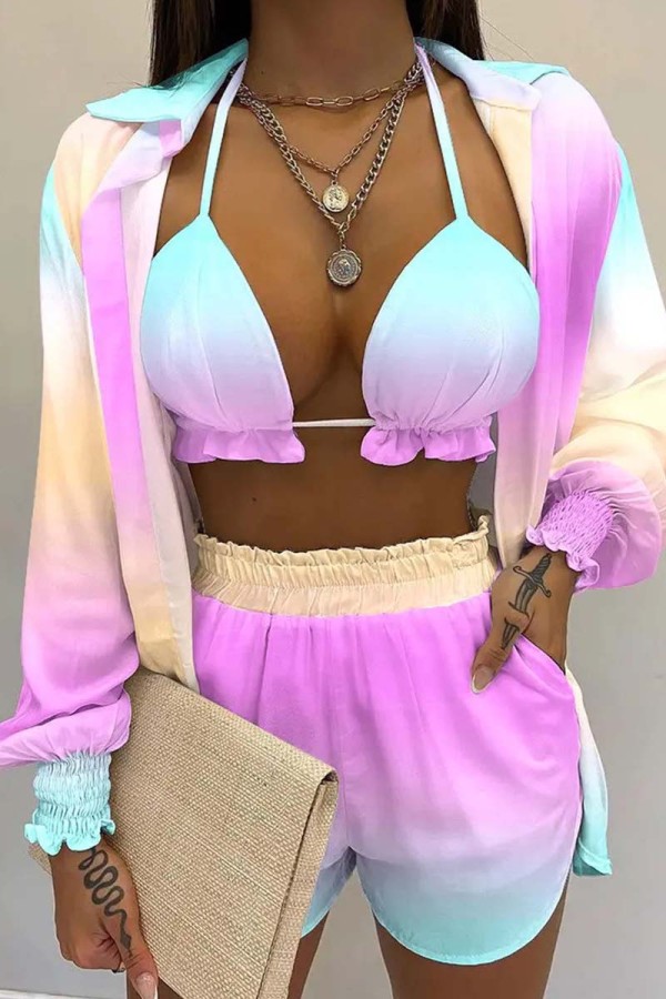 Pink Sexy Casual Print Solid Basic Long Sleeve Three Piece Set