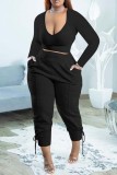 Grey Casual Solid Basic V Neck Long Sleeve Two Pieces
