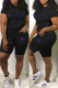 Black Casual Print Letter O Neck Short Sleeve Two Pieces