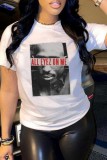 White Casual Print Basic O Neck T-Shirts