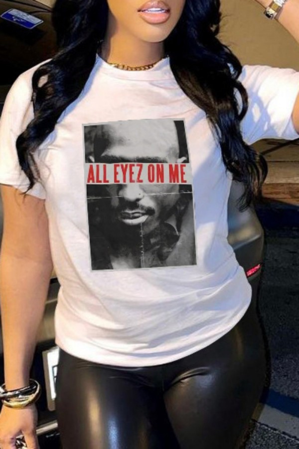 White Casual Print Basic O Neck T-Shirts