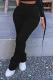 Black Street Solid Fold Boot Cut High Waist Speaker Solid Color Bottoms