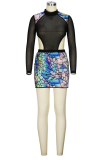Black Sexy Geometric Hollowed Out See-through Half A Turtleneck Pencil Skirt Dresses