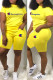 Yellow Casual Print Letter O Neck Short Sleeve Two Pieces