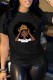 Black Casual Print Basic O Neck T-Shirts