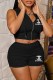 Black Casual Print Letter Hooded Collar Sleeveless Two Pieces
