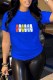 Blue Casual Print Letter O Neck T-Shirts