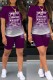 Purple Casual Gradual Change Letter Print Basic O Neck Short Sleeve Two Pieces