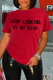 Red Street Print Letter O Neck T-Shirts