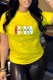 Yellow Casual Print Letter O Neck T-Shirts