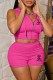 Pink Casual Print Letter Hooded Collar Sleeveless Two Pieces