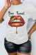 White Casual Lips Printed Basic O Neck T-Shirts