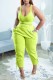 Fluorescent Green Sexy Casual Solid Backless V Neck Sleeveless Two Pieces