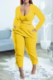 Grey Casual Solid Basic V Neck Long Sleeve Two Pieces