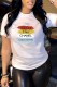 White Casual Print Letter O Neck T-Shirts
