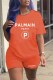 Orange Casual Print Letter O Neck Short Sleeve Two Pieces