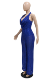 Blue Sexy Patchwork Sequins Halter Boot Cut Jumpsuits