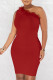 Red Sexy Solid Patchwork Feathers Oblique Collar One Step Skirt Dresses