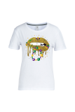 Navy Blue Party Vintage Lips Printed Patchwork O Neck T-Shirts