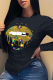 Black Street Vintage Lips Printed Patchwork O Neck Tops