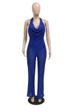 Blue Sexy Patchwork Sequins Halter Boot Cut Jumpsuits