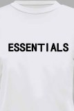 Blue Casual Print Letter O Neck Short Sleeve Two Pieces